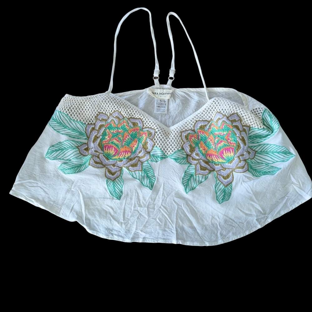 Mara Hoffman Swim L White Floral Embroidered Crop‎ Festival Top
